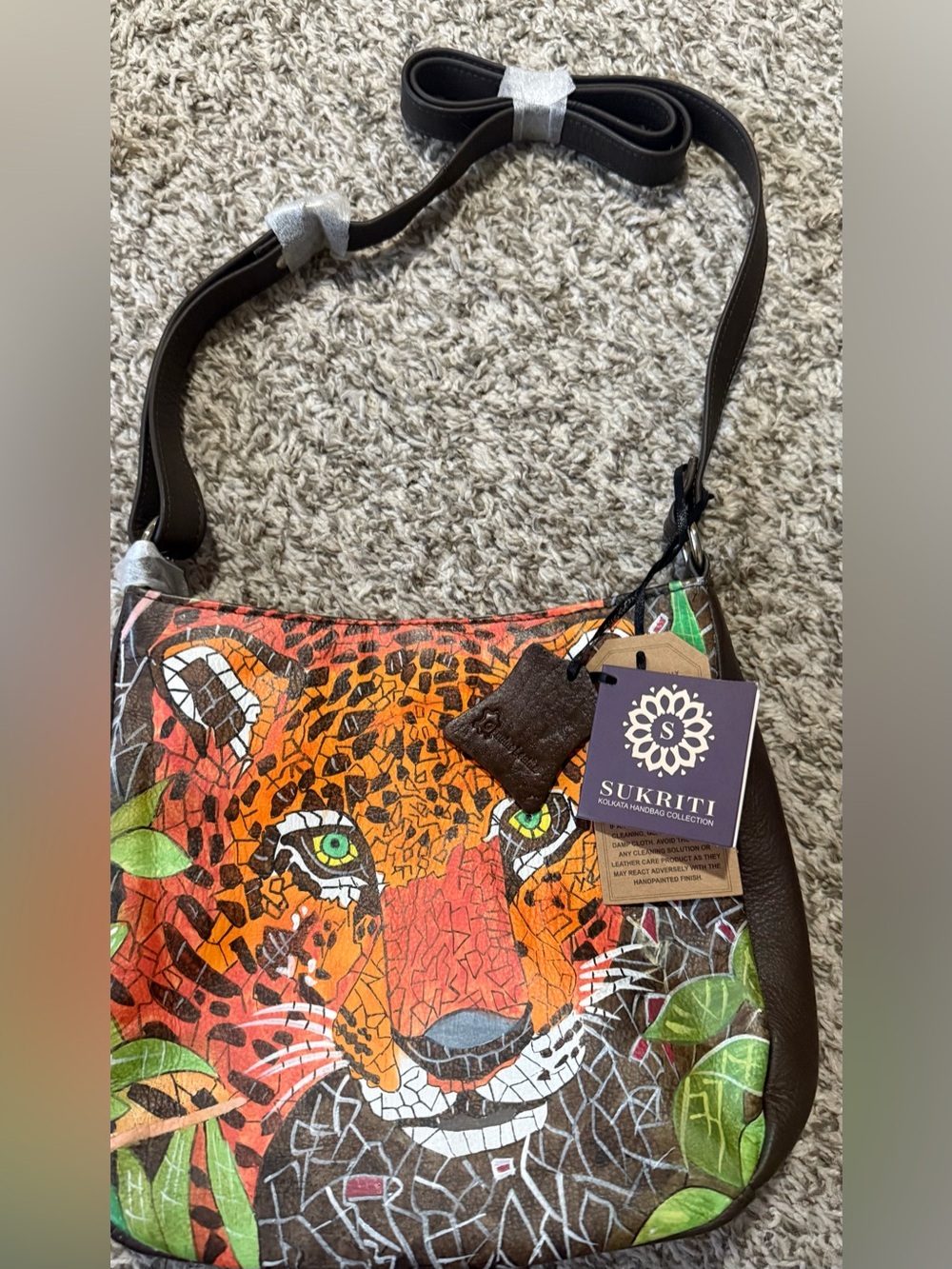 Sukriti Kolkata Hand Painted Leather Lion Jungle Theme